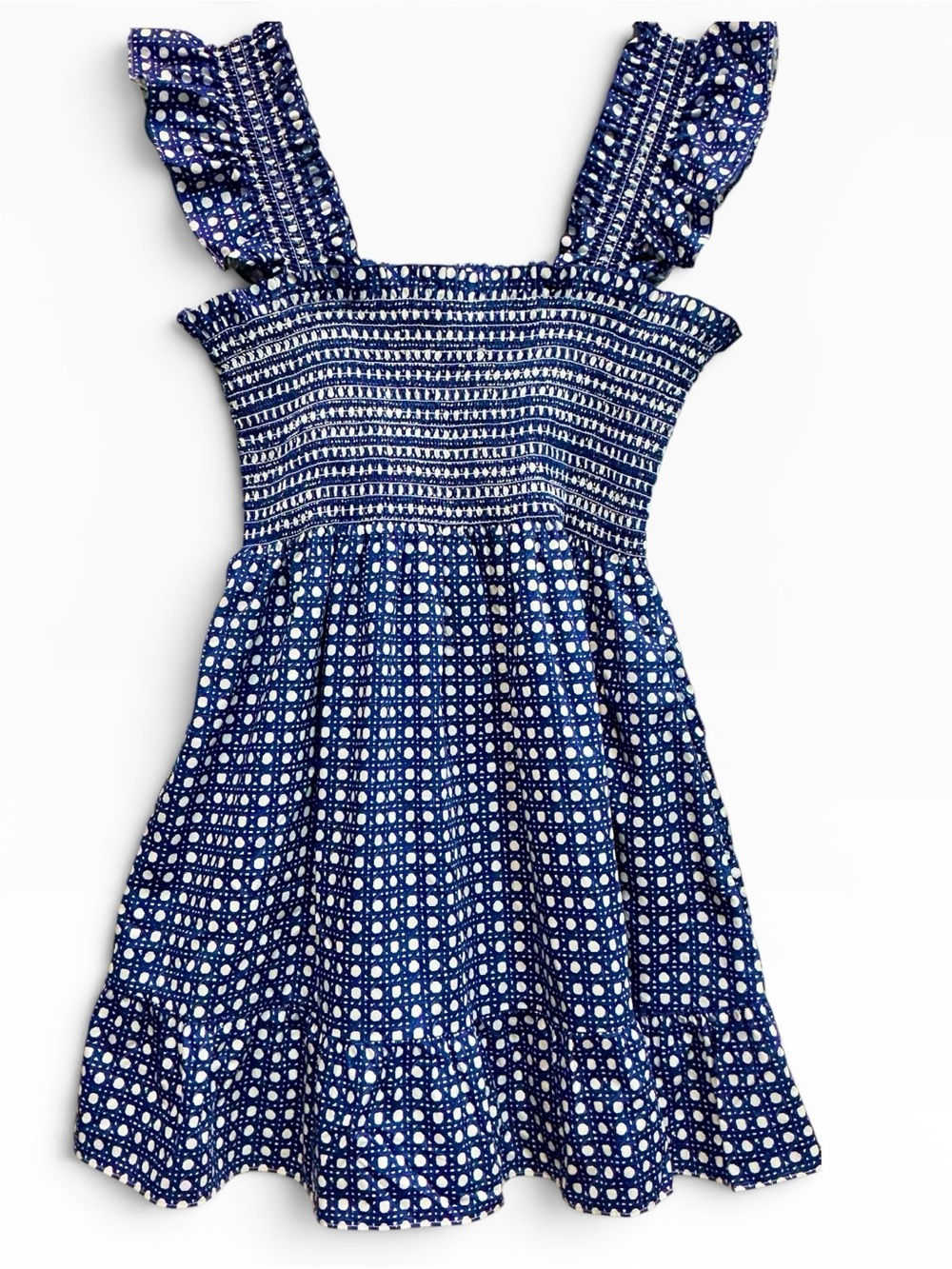Hill House Nap Dress Elizabeth Blue Basketweave Cotton Smocked Mini Dress Large - Picture 3 of 5